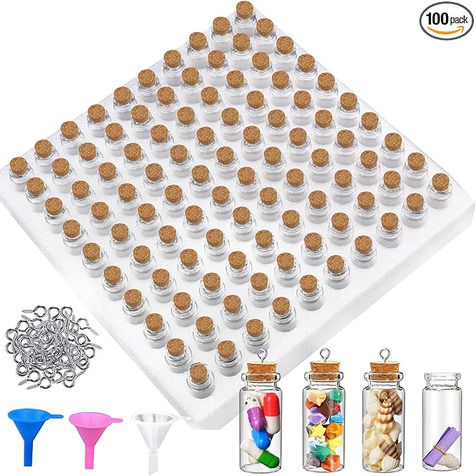 100Pcs 12ml Mini Glass Bottles with Cork Stoppers - Small Clear Vials for DIY Crafts, Wedding Favors, Halloween Decor, Wishing Spell Jars, Includes Funnel-(22 * 60 mm)