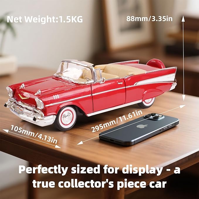 1957 Chevrolet Bel Air Convertible 1:18 Diecast Model Car Working Doors, Premium Alloy Classic Collection Car Collector's for Kids Men and Teens Dad 14+ Year