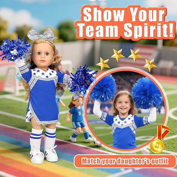 ARTST Cheer Uniform Doll Outfit-American 18 inch Doll Clothes & Accessories Set Including Clothing Pom Poms,Shoes,Socks and Hairbow,Sport Gifts for Girls Age 6+