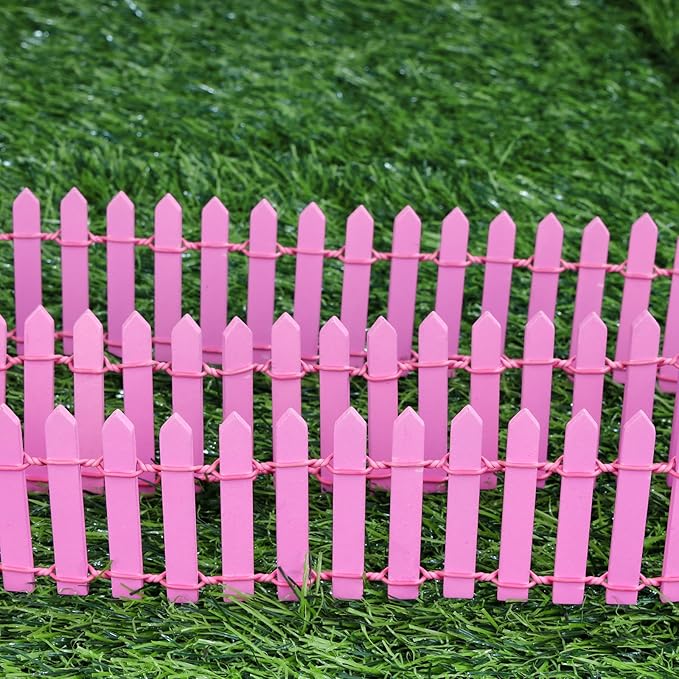 Mini Fairy Garden Fence, 35.5x2 Inch Cuttable Small Wood Picket Fence, DIY Miniature Accessories Decoration for Dollhouse, Crafts, Vegetable Platter, Cake(Rose Red)