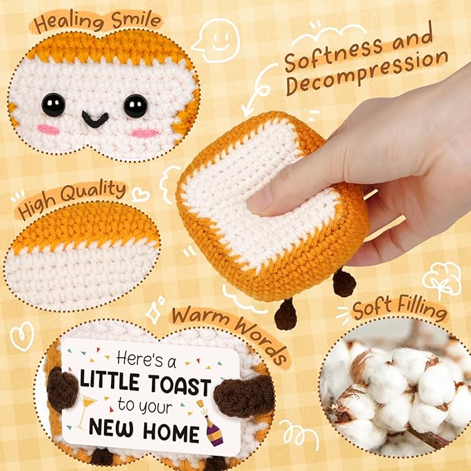 Glydein A Little Toast to Your New Home - Mini Handmade Crochet Toast, Funny Housewarming Gifts New Home New Apartment, House Warming Gifts New House for Women Men Friend