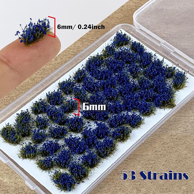 Woohome 53 Pcs DIY Miniature Flower Cluster Flower Vegetation Groups Cyan Static Grass Tufts for Train Landscape Railroad Scenery Sand Military Layout Model Miniature Bases and Dioramas