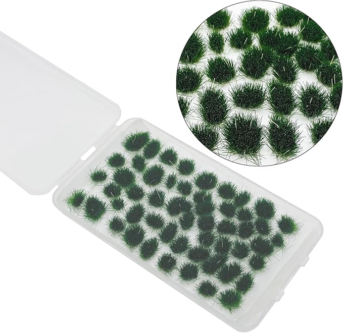 Woohome 78 PCS Static Grass Tuft 2 Size Model Grass Tufts Railway Artificial Grass Dark Green Miniature Grass Tuft Terrain Kit for DIY Model Railway Fairy Garden Diorama Scenery