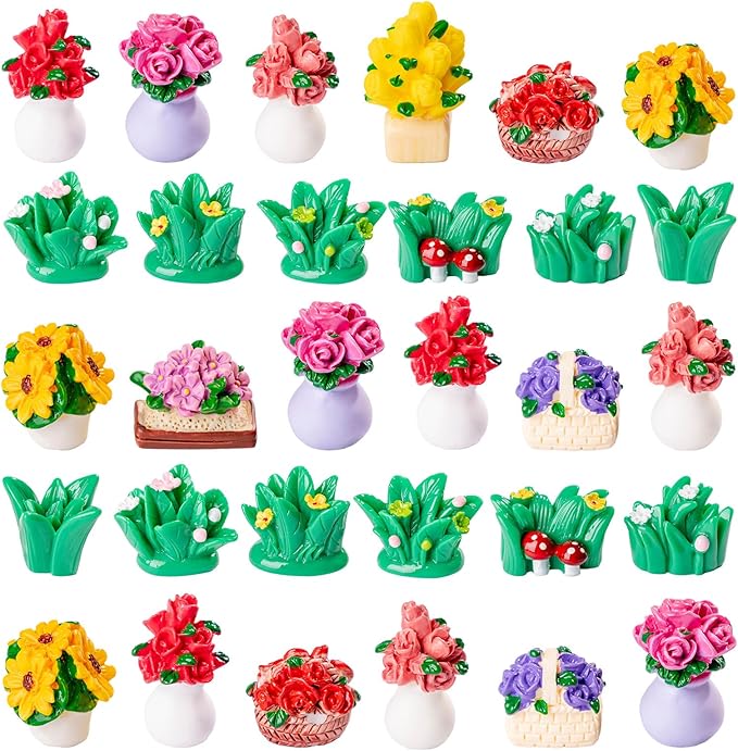 42Pcs Miniature Dollhouse Plants Set,Artificial Resin Flowers & Grass Clumps,DIY Micro Garden Decor for Fairy Gardens,Terrariums,Mini Landscape