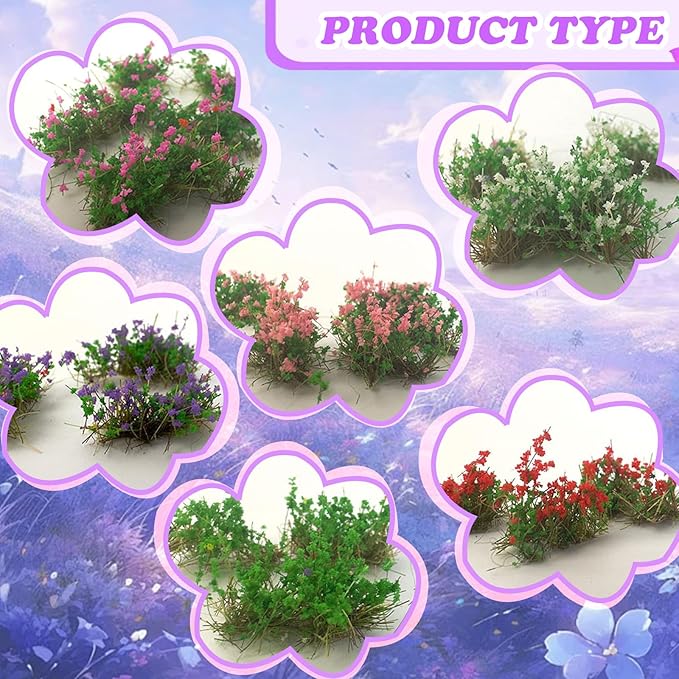 Warmtree Hand Torn Model Grass Tufts Flower Cluster for Miniature Scenery Applicable for N & HO Scale for Train Layouts,Diorama Supplies,and Architectural Models (Purple)