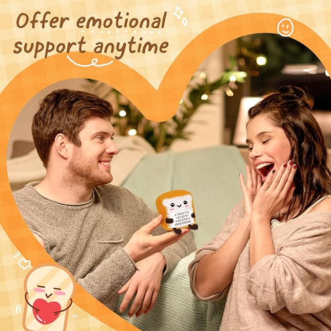 Glydein Best Anniversary Romantic Gifts for Men Women,to My Love Handmade Crochet Toast Present with Anniversary Card, Cute Present for Boyfriend Girlfriend Decorations