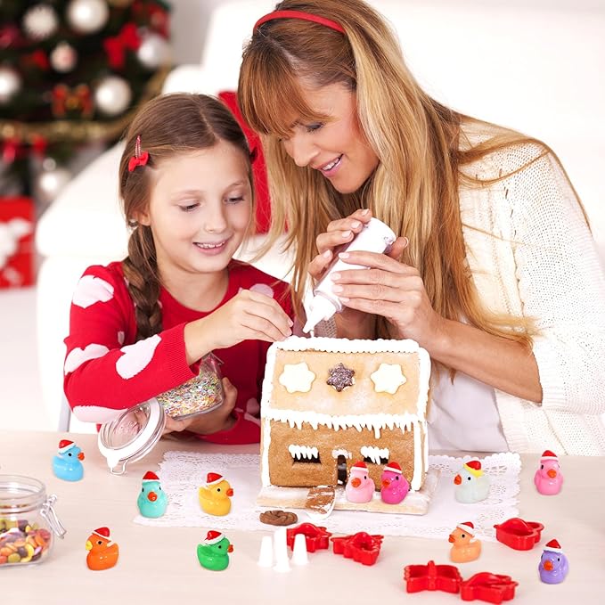 160 Pack Mini Christmas Resin Ducks Plastic Tiny Duck for Garden Micro Landscape Ornament Dollhouse Tiny Figurines Santa Hats for Birthday Party Favors DIY Decoration Craft (16 Colors)