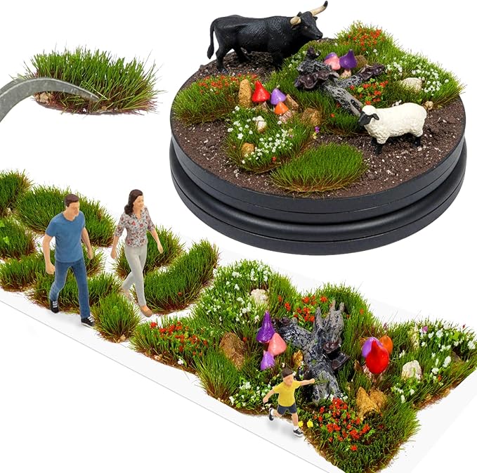 Warmtree 1 Box Static Grass Bushy Tufts Lowland Shrubs Scenery DIY Miniature 3D Tree Branches and Mushroom for Train Landscape Scenery Military Layout Model War Gaming Terrain (Summer Green)