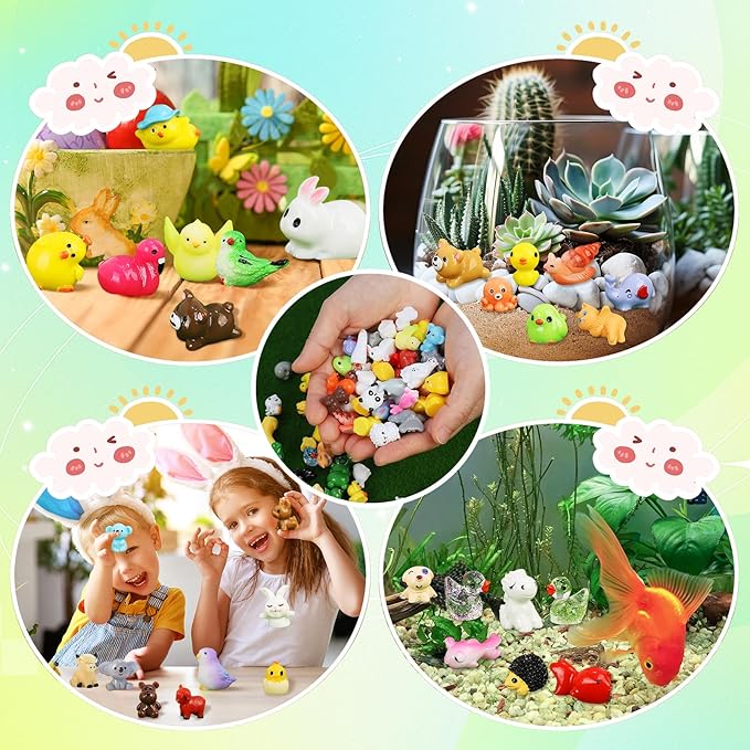100 Pcs Mini Resin Animals to Hide Tiny Resin Animals 100 Styles Fairy Garden Decor Miniature Little Small Figurines Bulk for Accessories Micro Landscape Aquarium Potted Crafts Decoration Toys