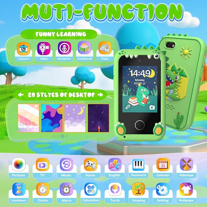 Kids Smart Phone Toys for Girls,Christmas Birthday Gifts for Girls Age 3-10 Kids Cell Phone Toys with 2.8" Touchscreen 20 Learning Games Dual Camera Music Player, 8G SD Card