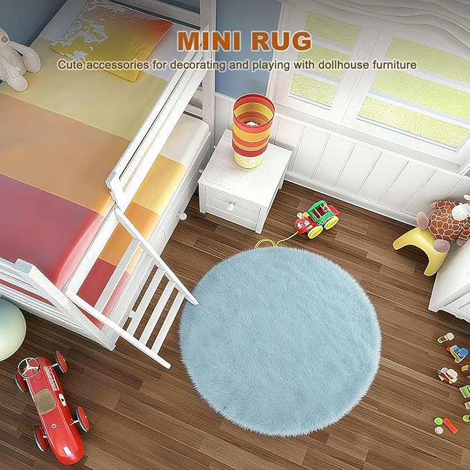 uxcell 3Pcs Dollhouse Miniature Carpet, 1:12 Fluffy Doll House Rugs Prop Small House Accessories for Doll House Furniture Decor Play, Khaki Round