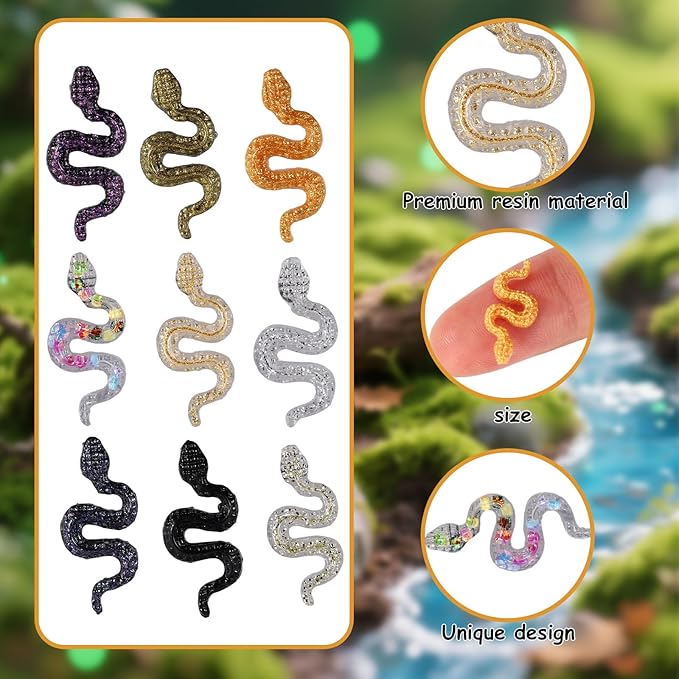 210pcs Mini Resin Snakes, 9 Colors Miniature Resin Animal Figurines Tiny Fake Snakes for Dollhouse Fairy Garden Micro Landscape DIY Crafts & Decoration Supplies