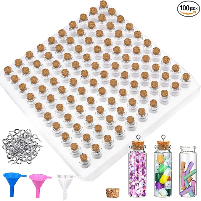 100Pcs 20ml Mini Glass Bottles with Cork Stoppers - Small Clear Vials for DIY Crafts, Wedding Favors, Halloween Decor, Wishing Spell Jars, Includes Funnel-(22 * 80 mm)