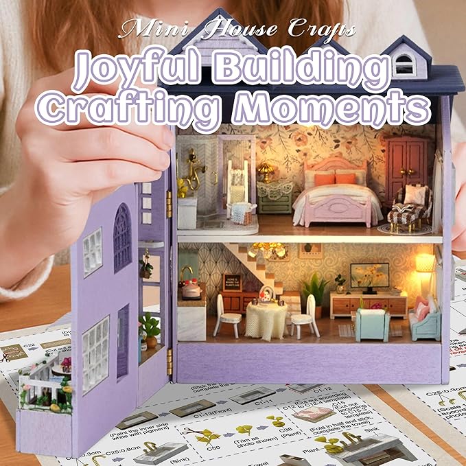Kisoy Romantic and Cute Dollhouse Miniature DIY House Kit Creative Room Perfect DIY Gift for Friends, Lovers and Families (Happy House)