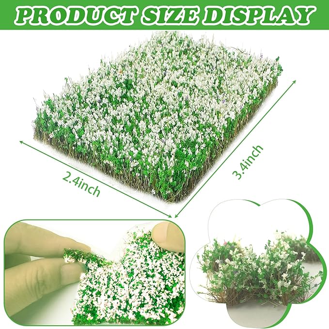 Warmtree Hand Torn Model Grass Tufts Flower Cluster for Miniature Scenery Applicable for N & HO Scale for Train Layouts, Diorama Supplies, and Architectural Models (White)