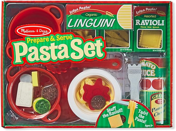 Melissa & Doug Prepare & Serve Pasta Set with Toy Food & Kids Play Kitchen Accessories, Montessori-Inspired Preschool Learning Toys for Girls & Boys 3+