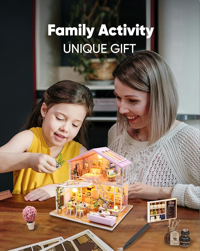 DIY Miniature House Kit, DIY Dollhouse Kit for Adults to Build, Mini House Kit with LED, Mayberry Street Miniatures, Ideal Gifts for Birthday, Halloween Christmas(Sweet Time)