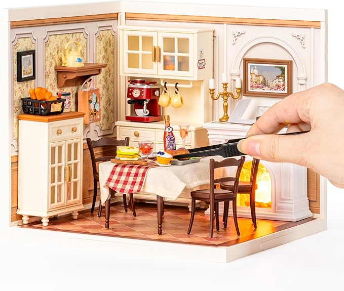 Rolife Super Creator-DIY Plastic Miniature House for Adults, Mini Blocks Model Kit Building Set for Teens 8-12, DIY Crafts/Hobbies/Building Blocks Toys for Teens&Adults (Warm Dining Room)