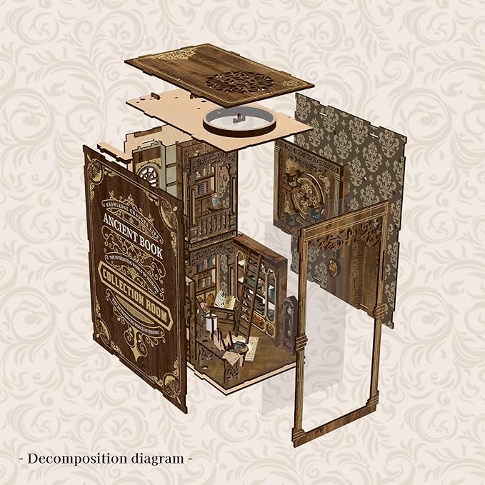 3D Wooden Puzzle Gift for Adults & Teens: Tiny House Book Nook DIY Miniature Dollhouse Model Kit with LED Lighting
