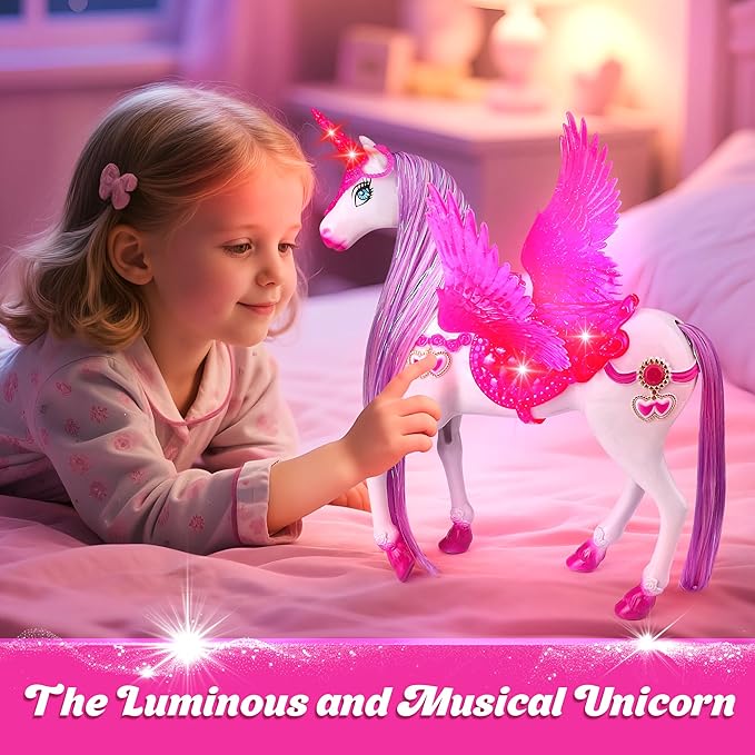 Baljinder Magic Unicorn & Princess Doll, Light-Up Unicorn Toys for Girls 3-6, Christmas Birthday Gifts for Kids Girls Aged 3 4 5 6 7 8