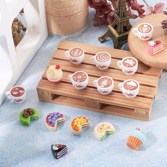 32Pcs Coffee Cups Cake Cupcake Resin Miniature Kitchen Set Fake Drink Food Mini Coffee Mug Lovely Tableware Dollhouse Ornaments for Desktop Decorations Crafts for Adult