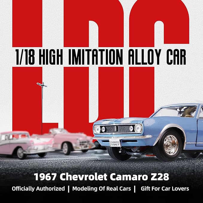 1967 Chevy Camaro Z28 1:18 Scale Diecast Model Premium Alloy Sports Toy Cars with Display Case, Working Steering, for Kids Men and Teens Dad 14+ Year