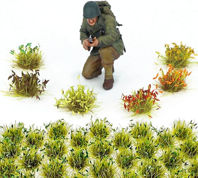 Cayway Miniature Grass Cluster, Static Grass Tuft Model Vegetation Groups for DIY Model Train Landscape Railroad Scenery Grass Tufts Flower (Yellow and Green)