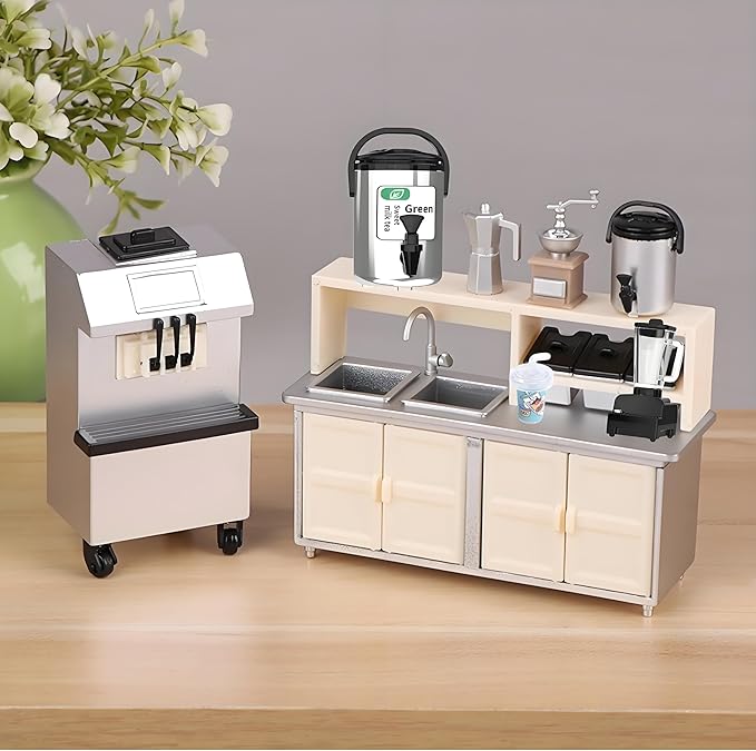 3-Piece Milk Tea Theme Miniature Set – 1:12 Scale Realistic Mini Milk Tea Bucket, Bottles & Cups – Cute Dollhouse Beverage Accessories for DIY Micro Scenes, Mini Store, Kitchen & Dining Décor Projects