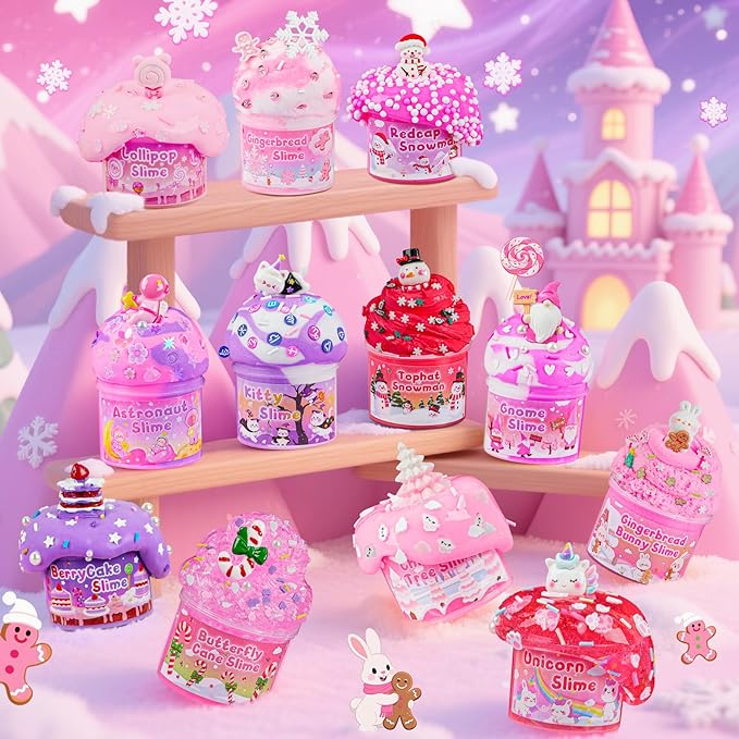 12 Pack Slimes, Pink Slime Kids, Different Butter Cloud Slime kit for Girls Ages 8-12, for Kids Slime Party Favors Goodie Bag Stuffers, 4 5 6 7 8 9 10 Year Old Girl Birthday Gift Cute Stuff