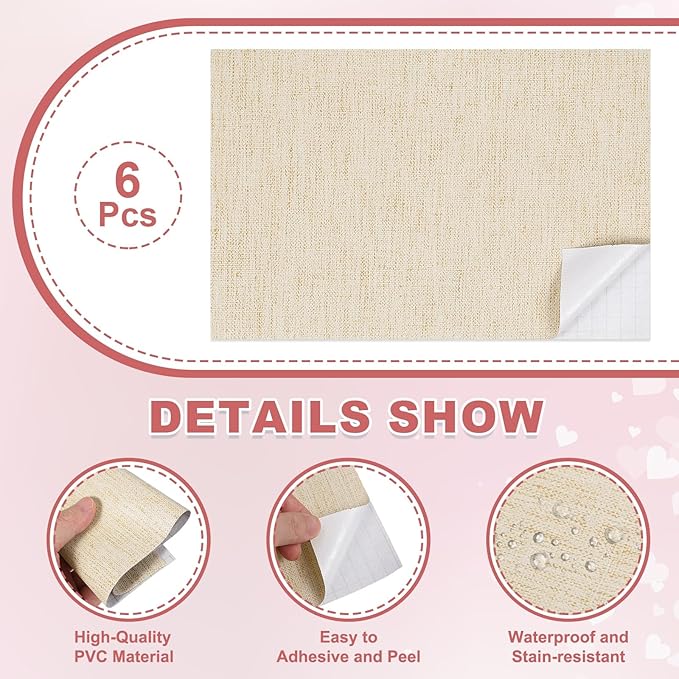 uxcell 6 Sheets Miniature Dollhouse Wallpaper, Linen Texture Self-Adhesive PVC Flooring Wall, Mini Wall Decor for Dollhouse Sand Table Model Accessories 11.81 x 7.87 Inch (Khaki)