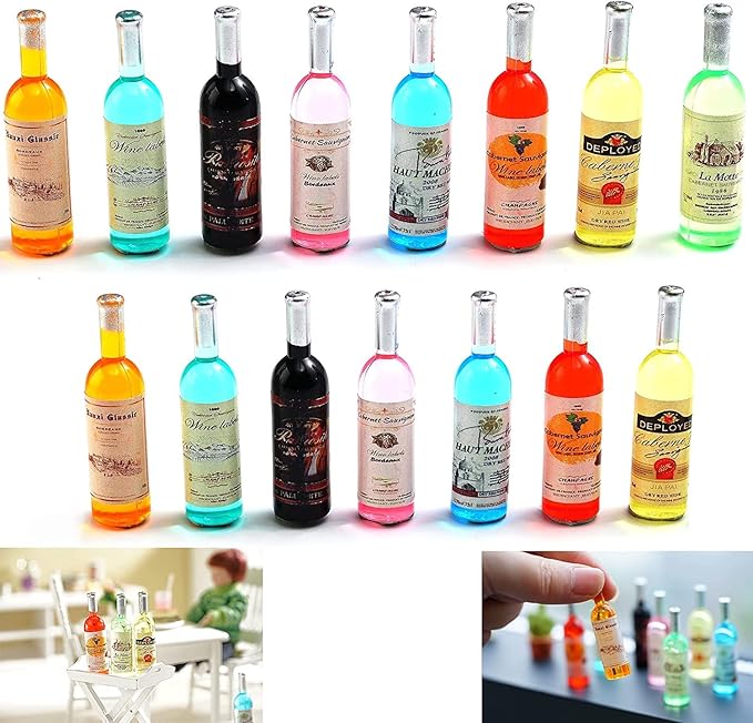 1:12 mini Alcohol Bottles Mini Food Miniature Dolls Mini House Drink Accessories for Dollhouse Miniature (15 Pcs)