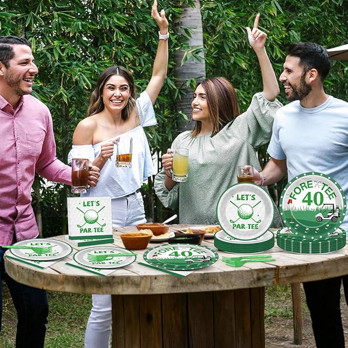 96Pcs Golf 40th Birthday Party Decorations Golf Theme Paper Plates and Napkins Let's Par-Tee 40th Birthday Tableware Fore-Tee Dinnerware Party Supplies for Men Women Sports Serves 24 Guests