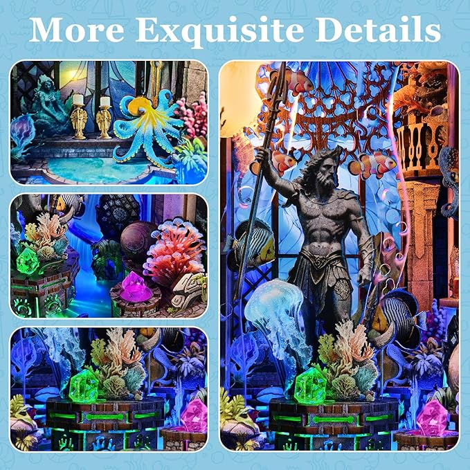 Book Nook Kit - Atlantis DIY Miniature House Dollhouse Kit for Adults and Teens, 3D Wooden Puzzle Bookend Bookshelf Insert Decor with LED Light, Gifts for Family and Friends