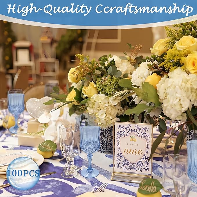 LEYIQU Plastic Wine Glasses, Plastic Goblets Vintage Style Cordial Drinking Glasses for Valentine’s Day, Wedding Reception, Grand Event Party Supplies (100, Blue)