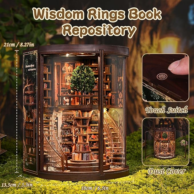 RHZN Book Nook Kit, Miniature House Kit, Miniature Kit, DIY Crafts for Adults, Book Repository