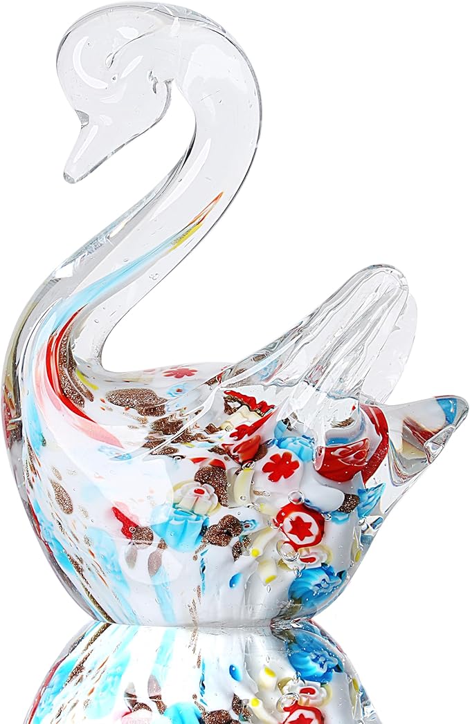 Yao Yuan Handmade Multicolor Glass Swan Figurine cat Statue - Elegant Glass Animal Decor for Home and Office (White swan)…