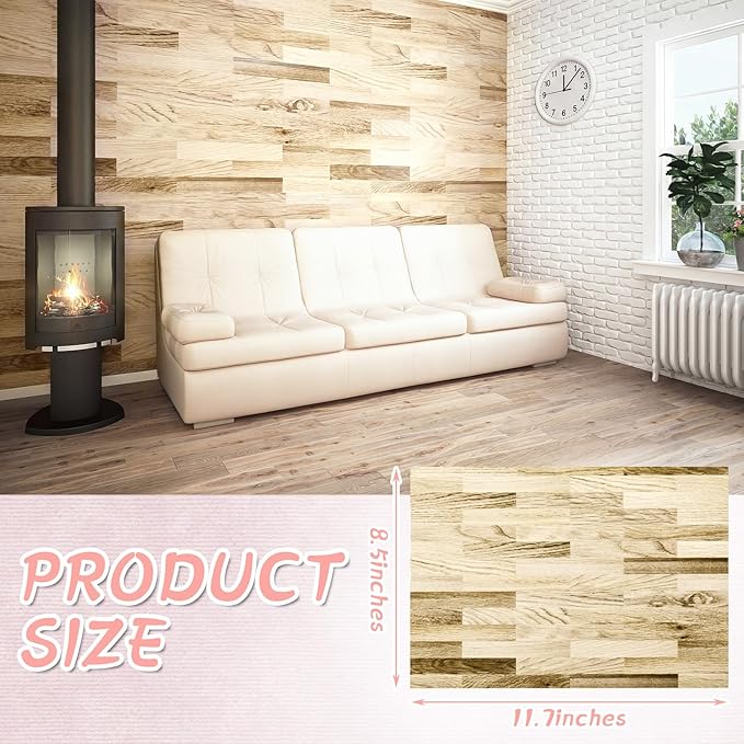 Flutesan 3 Pcs Miniature Dollhouse Wallpaper and Flooring Peel and Stick 1: 12 Scale Self Adhesive Wallpaper DIY Mini Dollhouse Accessories 8.27 x 11.69 Inch(Light Wood)