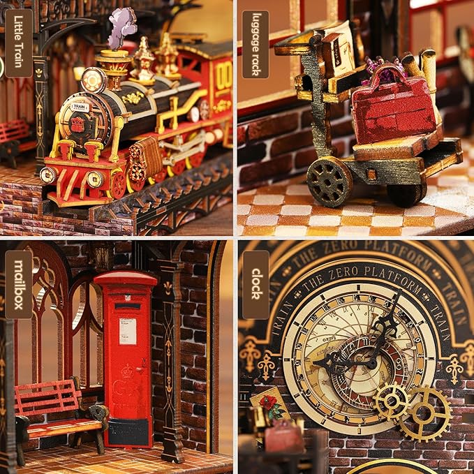 CUTEROOM Book Nook Kit for Adults, 3D Wooden Puzzle DIY Miniature Dollhouse Booknook Kit with LED Light, Tiny House Building Kit for Bookshelf Insert Decor -Zero Platform for Christmas Birthday Gift