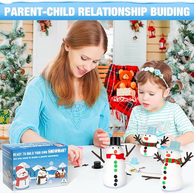 QIYVLOS Build A Snowman Kit, 6 Pack Christmas Snowman Crafts for Kids, Modeling Clay Creative Gift Build a Snowman Kit Snow Toy 105Pcs Party Activity Supplies
