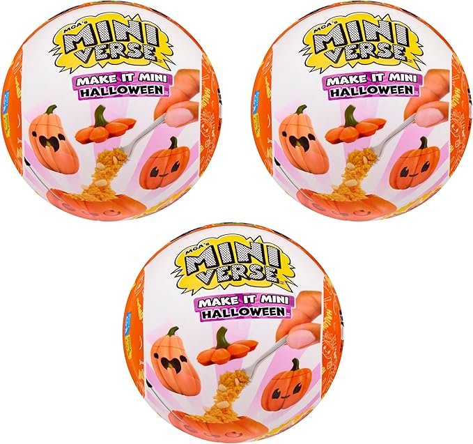 MGA's Miniverse Make It Mini Halloween (3 Pack), Beetlejuice, Mini Collectibles, Mystery Blind Packaging, Spooky, Halloween, Seasonal, DIY, Crafts, Resin Play, Replica Food, NOT EDIBLE, Collectors, 8+