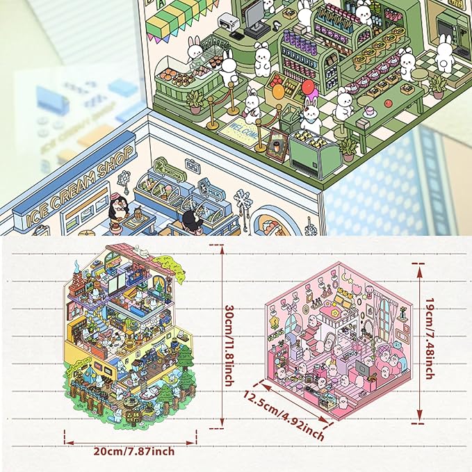 DIY 3D Sticker Scene, 10 Sets Fun DIY 3D House Stickers, Make Your Own Mini Room Scenes, Cute Cartoon 3D Miniature Scene Stickers Book, 3D Sticker Therapy for Adults Kids Relief Stress Pass The Time