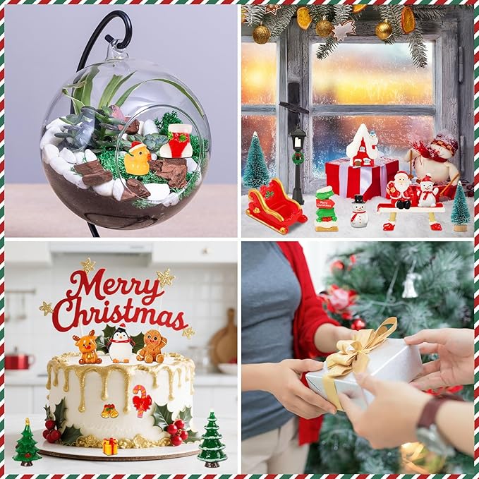 Mini Christmas Figurines, Resin Snowman Gingerbread Man Christmas Scenery Ornaments for Village Decoration Making