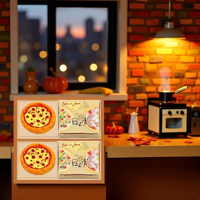 2 Set Miniature Pizza Box, 1:6 & 1:12 Scale Realistic Dollhouse Food Model Set, Yellow Resin Doll House Furniture Supplies for Pretend Play Kitchen