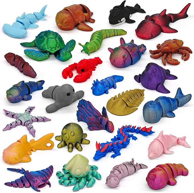 26Pcs 3D Printed Ocean Animals Set, Mini Animals 3D Printed Toys, Ocean Animal Figurines Toys, Fidget Articulated Flexible Toy for Party Favors Birthday Gifts Office Desktop Christmas Decoration