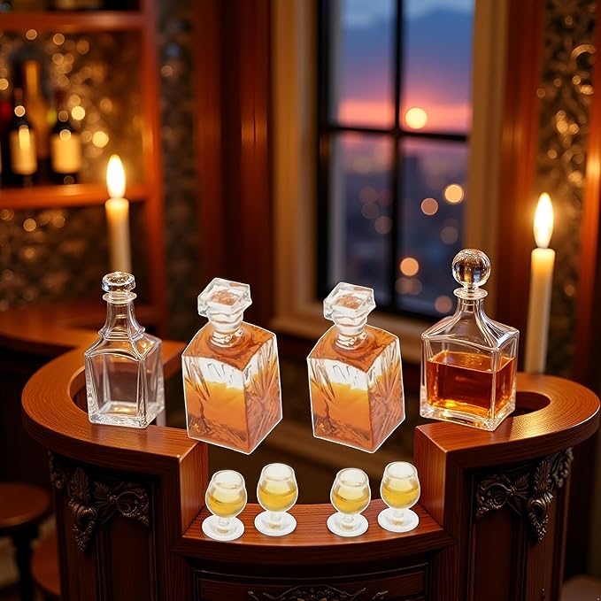 6-Piece 1:12 Scale Dollhouse Miniature Wine and Whiskey Bottle Set, Miniature Accessories Whiskey Wine Bottle Bar Model Convenient and Nice Decorations, Dollhouse Accessories