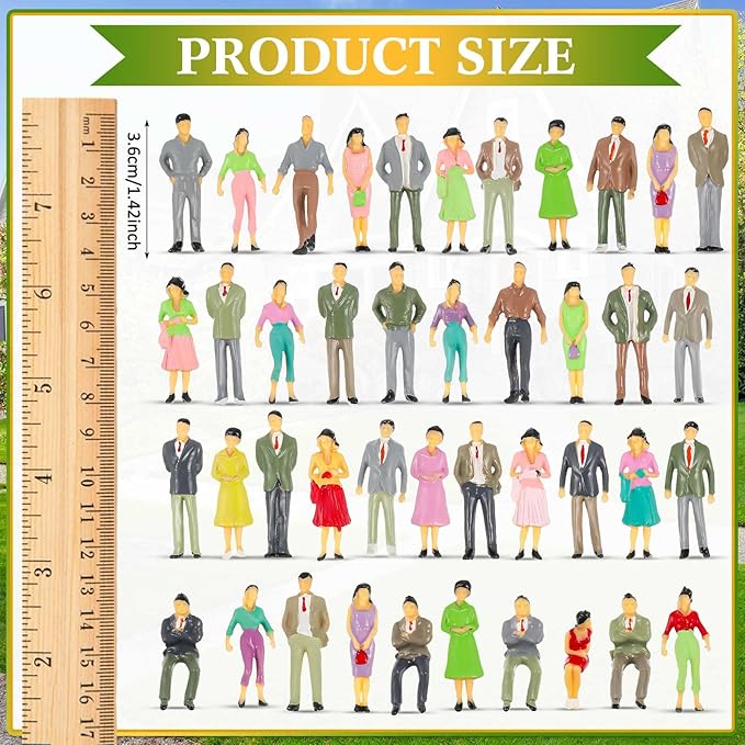 Juexica 50 Pcs Mini People Figurines 1: 50 Scale Model Trains Architectural Painted People Figures Tiny Human Plastic Miniature Figurines Sitting Standing Figures for Miniature Scenes (Stylish Style)