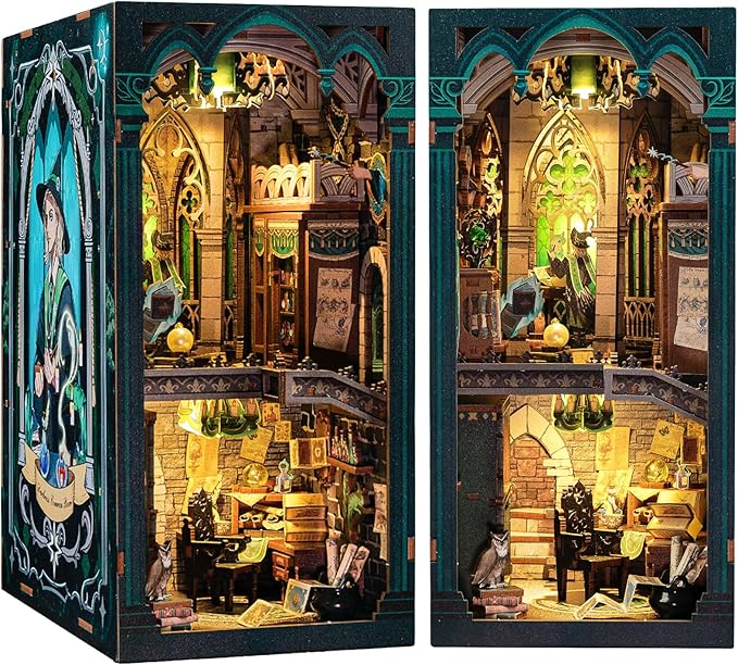 CUTEBEE Book Nook Kit - DIY Miniature House Magic Dollhouse Kit for Adults, Booknook Tiny House Bookshelf Decor 3D Wooden Puzzle, Gifts for Family, Friends (Darkness Common Room)