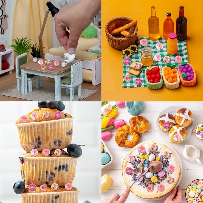 100 PCS Colorful Mini Food Figures for Crafts Tiny Resin Dessert Series Miniature Things for Dollhouse Fairy Garden Micro Landscaping Decoration Cake Toppers Decor