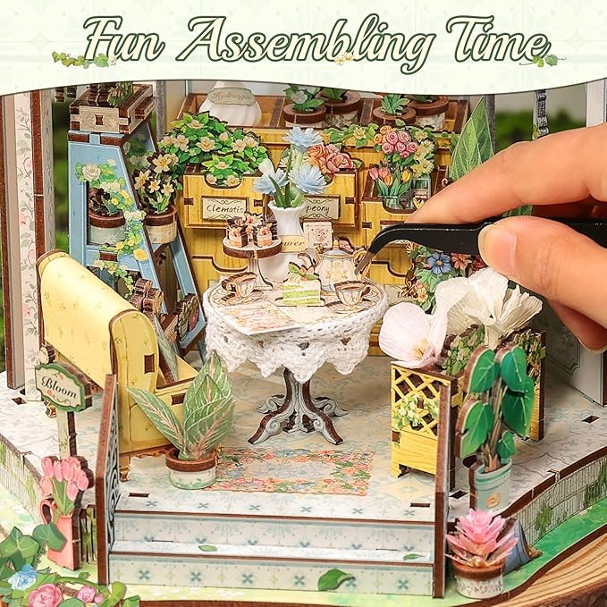 CUTEBEE Book Nook Kit - Flower House Florist DIY Dollhouse Miniature House Kit 3D Wooden Puzzle Model Building Set, Bookshelf Room Decor, DIY Craft Gifts for Adults Teens 14+ (Windsor Flower House)