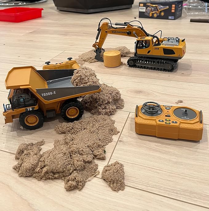 Remote Control Excavator Toy for Boys | 11-Channel Metal Construction Truck with Lights, 2×1200mAh Batteries, 120-Min Playtime | RC Excavator Toys for Kids Ages 3-12, STEM Gift for Birthday
